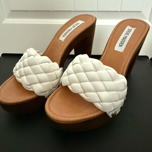 Steve Madden White Braided Platform Heels Kashtyn wooden heel